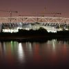 The London Olympic Stadium Construction site at night. Stratford, East London.